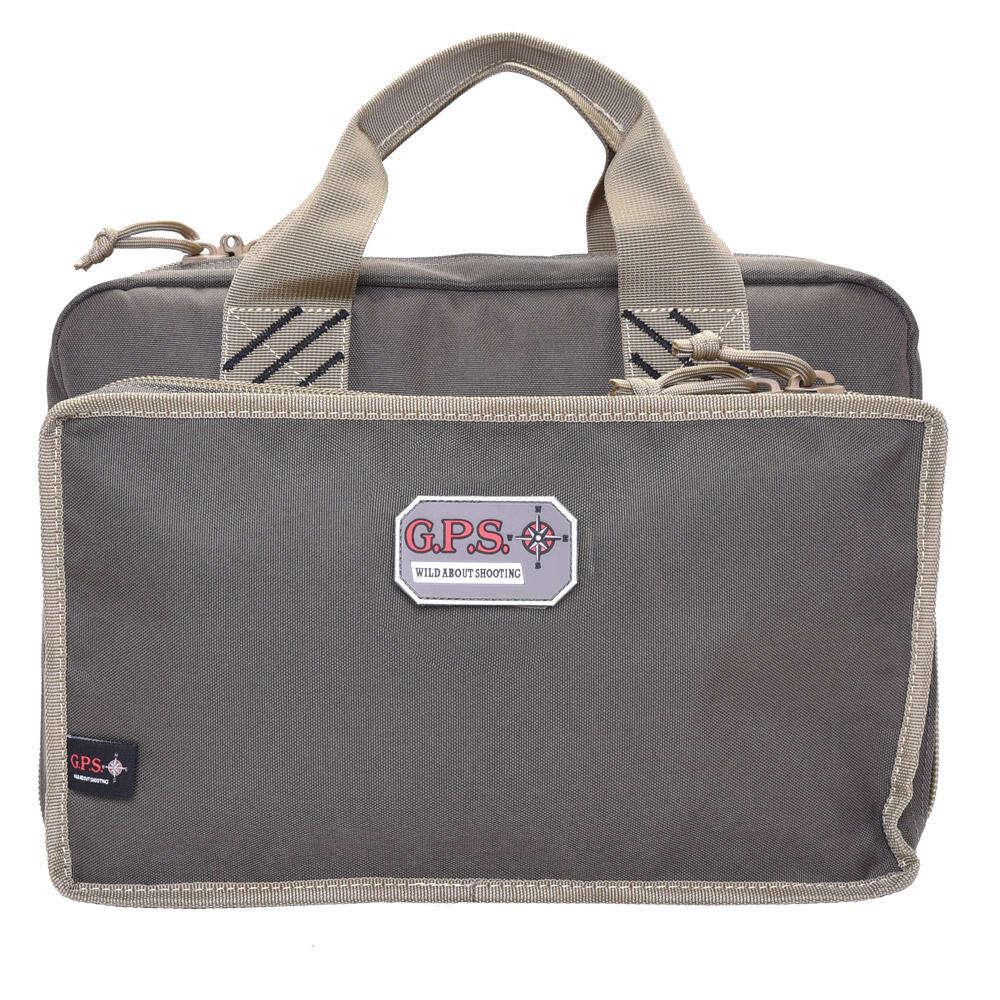 Soft Gun Cases G Outdoors Inc. Ready Series QUAD PISTOL RANGE BAG W  MAG STORAGE & DUMP CUPS - TAN • Model: Ready Series